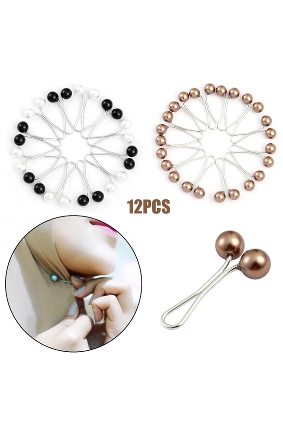 12Pcs Scarf Brooch Pins Vibrant Color Faux Pearl Design Smooth Surface Reusable Unique Shape Decorative Alloy Women Fashion Scarf Headscarf Shawl Secure Clips for Female
