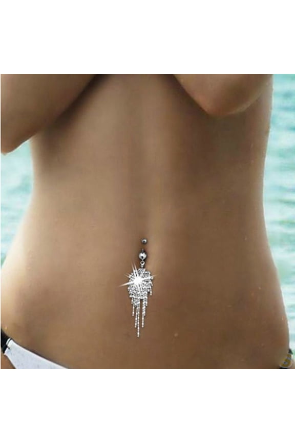 14G Rhinestone Tassel Dangle Barbell Bar Belly Button Navel Ring Body Piercing