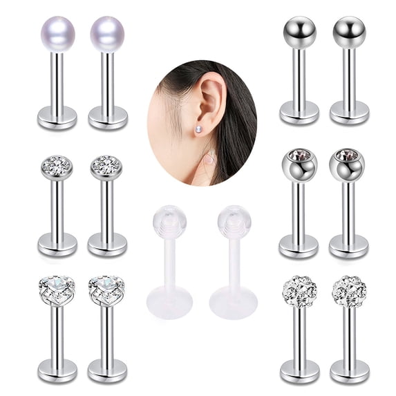 SmartBy 14Pcs Unisex Stainless Steel Anti-Allergic Lip Nose Nail Ear Stud Piercing Kit
