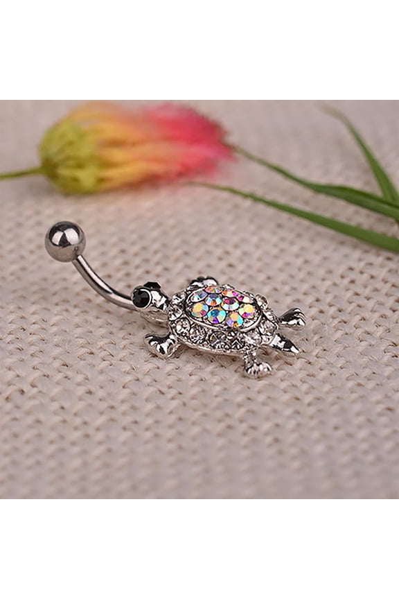 16G Multicolor Rhinestone Cute Turtle Sexy Body Piercing Belly Button Bar Ring