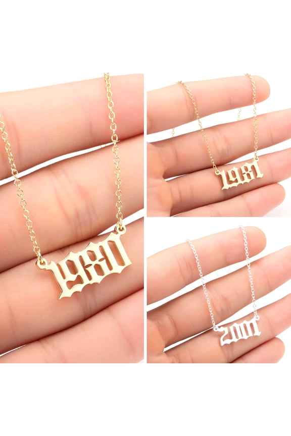 1980-2019 Birth Year Number Charm Pendant Stainless Steel Chain Necklace Jewelry