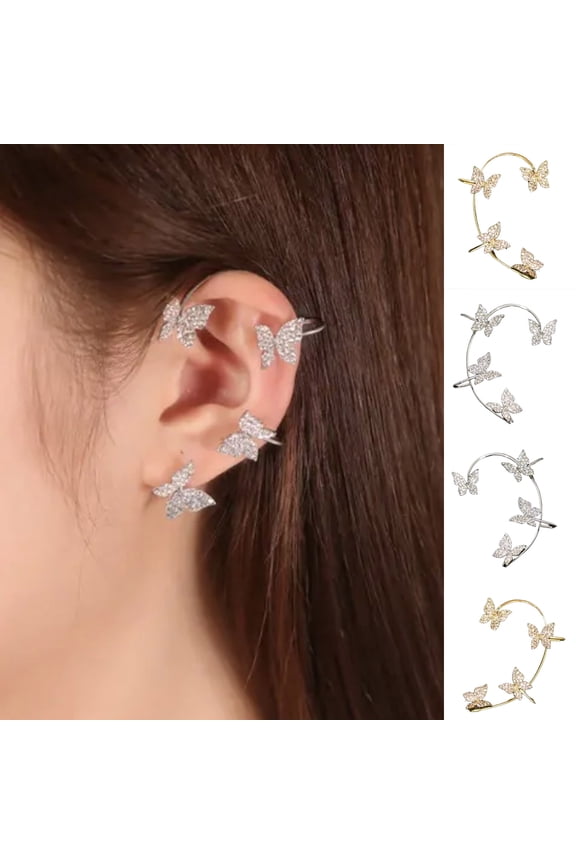 1Pc Clip Earring Butterfly Rhinestone Jewelry Temperament Delicate Ear Cuff for Wedding