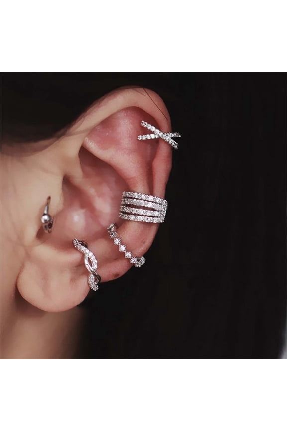 1Pc Clip Earring Geometric Rhinestone Jewelry Sparkling Korean Style Ear Cuff for Wedding