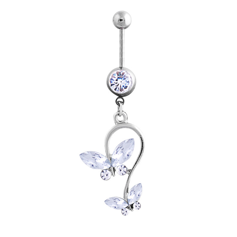 SmartBy 1Pc Double Butterfly Rhinestone Belly Button Navel Ring Women ...