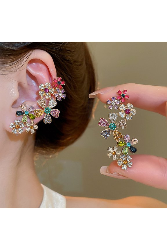 1Pc Ear Clip Earring Colorful Flower Shape Decor Ear Bone Clip Vibrant Color Women Versatile Design Earring