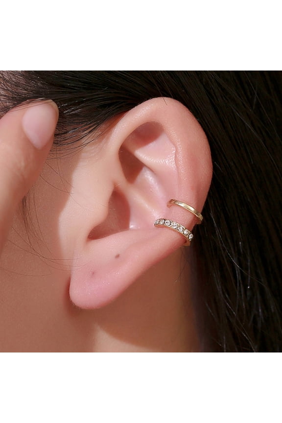 1Pc Ear Cuff C Shaped Shiny Copper Double Layer Rhinestone Ear Clips for Women