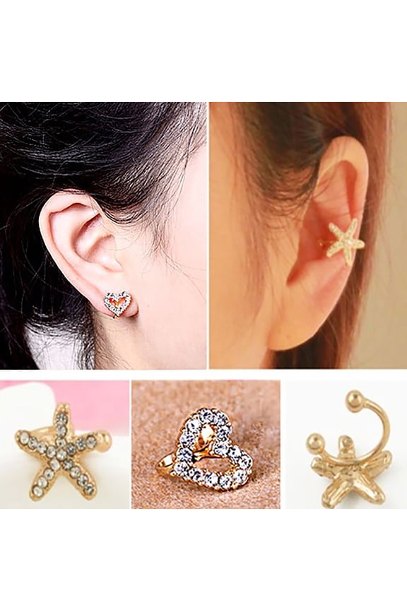 1Pc Earrings Rhinestone Inlaid Jewelry Gift Alloy Starfish Love Style Crystal Rhinestone Clip for Daily Life