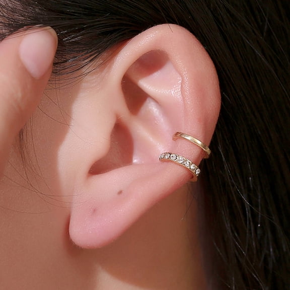 SmartBy 1Pc Exquisite Double U-shaped No Piercing Rhinestone Ear Cuff Ear Clip Jewelry Accessory