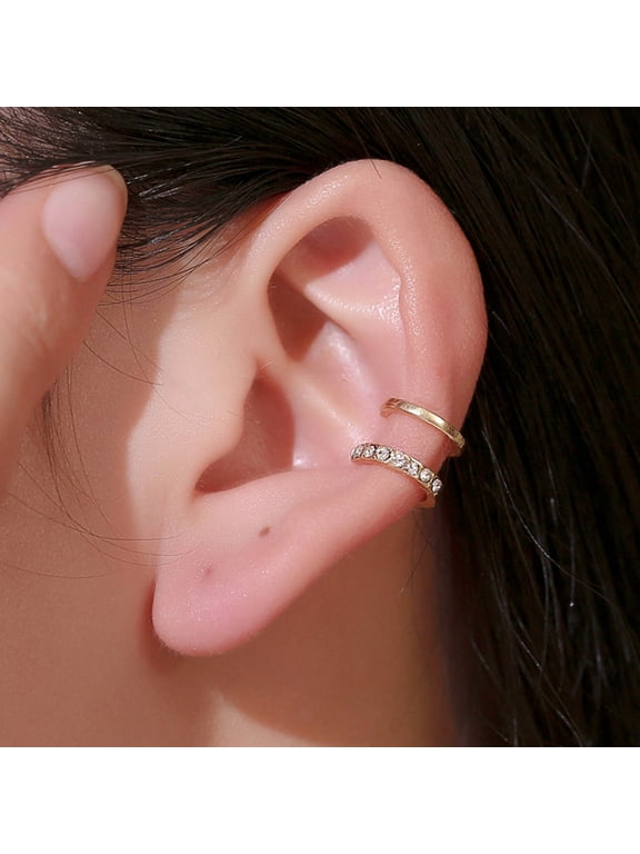 1Pc Exquisite Double U-shaped No Piercing Rhinestone Ear Cuff Ear Clip Jewelry Accessory