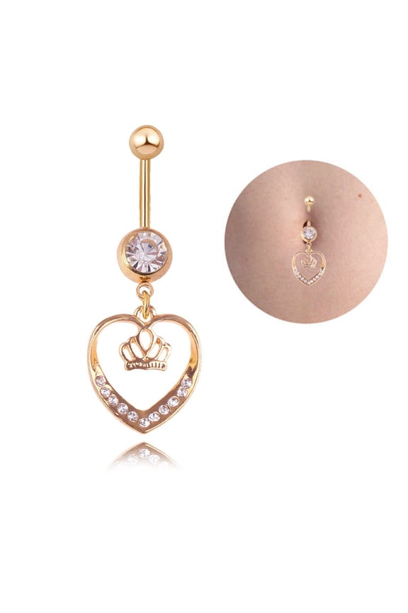 1Pc Hollow Love Heart Crown Rhinestone Bar Belly Button Body Piercing Navel Ring