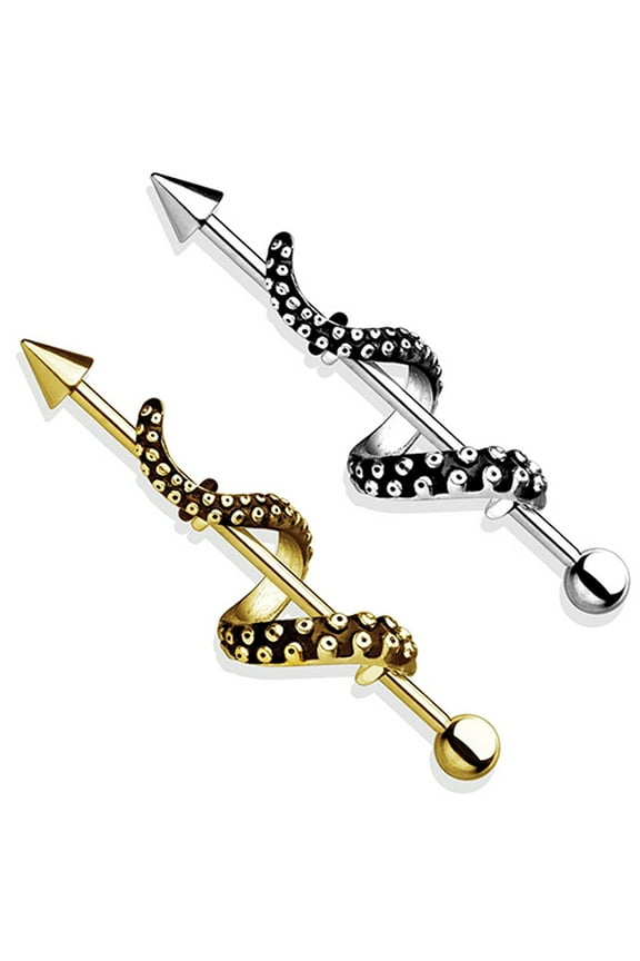 1Pc Men Women Arrow Punk Barbell Wrapped Octopus Tentacle Earring Body Piercing