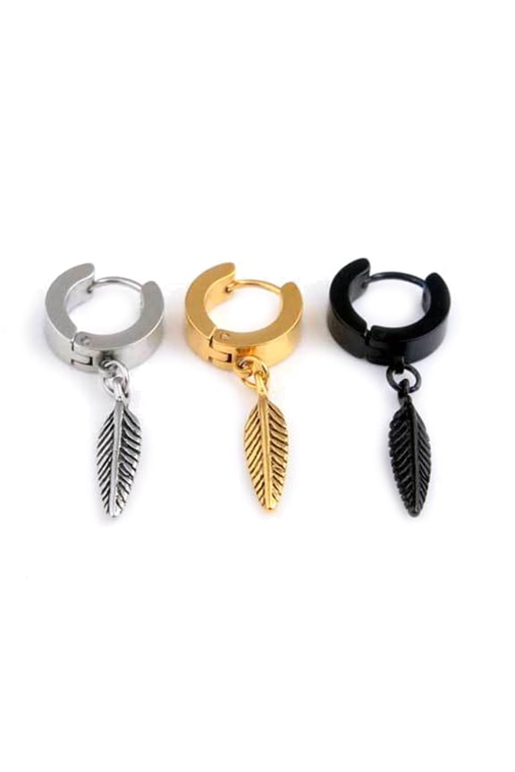 1Pc Punk Men Feather Pendant Stainless Steel Hoop Earring Party Jewelry Gift