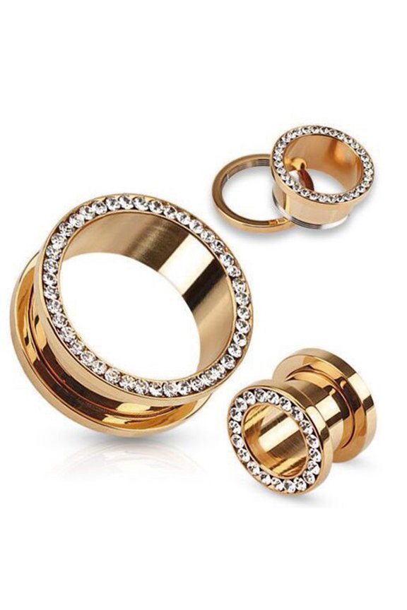 1Pc Stainless Steel Rhinestone Inlaid Plating Ear Plug Earring Piercing Jewelry