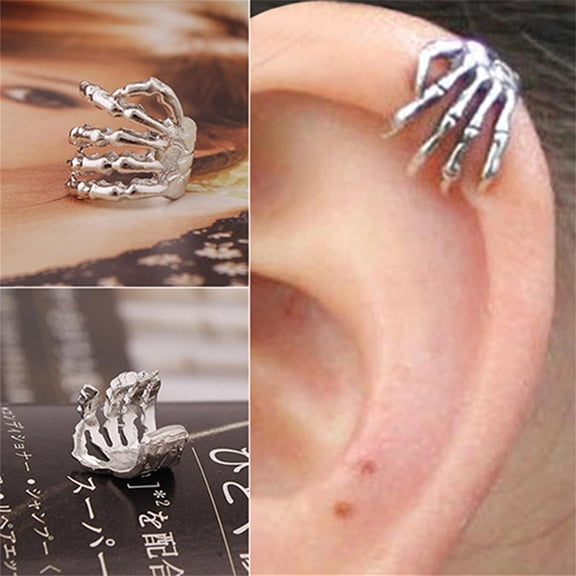 SmartBy 1Pc Unisex Punk Skeleton Hand Claw Shape Ear Clip Cuff Non-Pierced Earring for Party Club