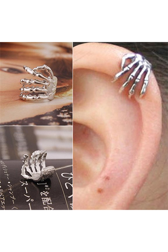 1Pc Unisex Punk Skeleton Hand Claw Shape Ear Clip Cuff Non-Pierced Earring for Party Club