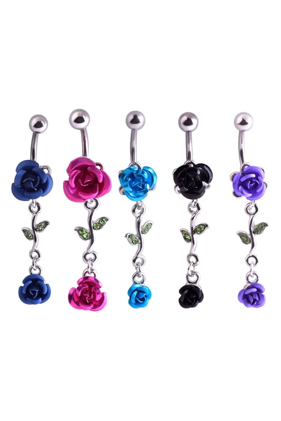 1Pc Women Dual Rose Flower Belly Button Navel Ring Body Piercing Jewelry Gift