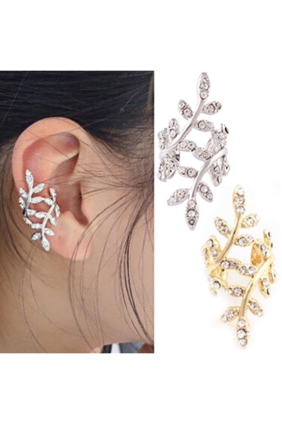 1Pc Women Punk Charm Leaf Shape Rhinestone Ear Cuff Clip Earring Jewelry for Party Shopping