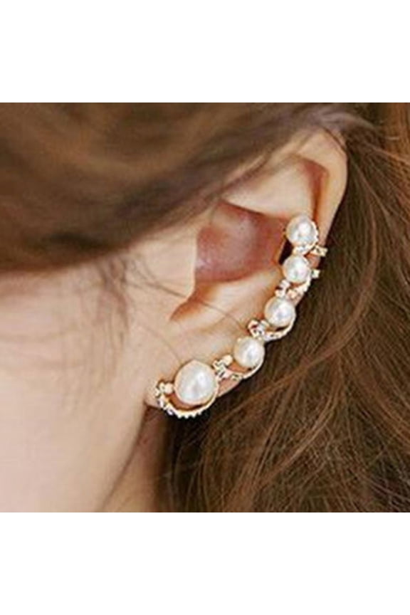 1Pc Women Rhinestone Faux Pearl Ear Clip Cuff Earring for Left Ear