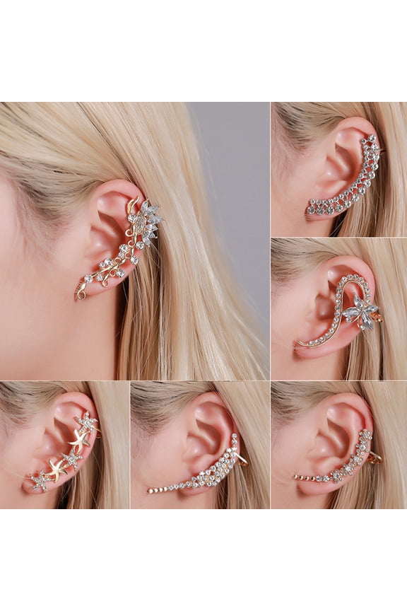 1Pc Women Rhinestone Flower Butterfly Ear Stud Cuff Clip Earring Helix Jewelry