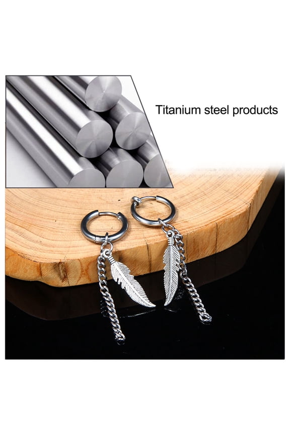 1Pcs Fashion Long Chain Ear Clip Stainless Steel Piercing Loop Hoop Earring for Men
