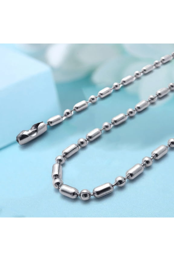 2.4mm Hip Hop Silver Color Chain Necklace Stainless Steel Ball Beads Unisex Long Necklace Jewelry Accessory