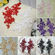 SmartBy 2 Pcs Embroidery Lace Applique Sewing Flower Fabric Collar Patch Motif Wedding Gown Dress Bridal DIY Crafts for Daily Wear Tailor Shops