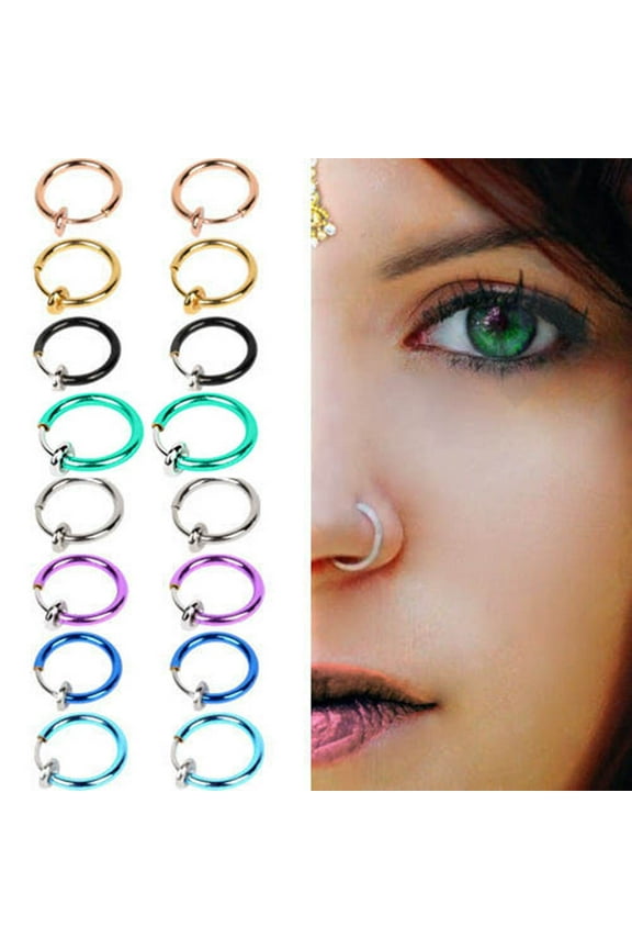 2 Pcs Fake Clip on Spring Nose Septum Ring Earring Non Piercing Unisex Jewelry