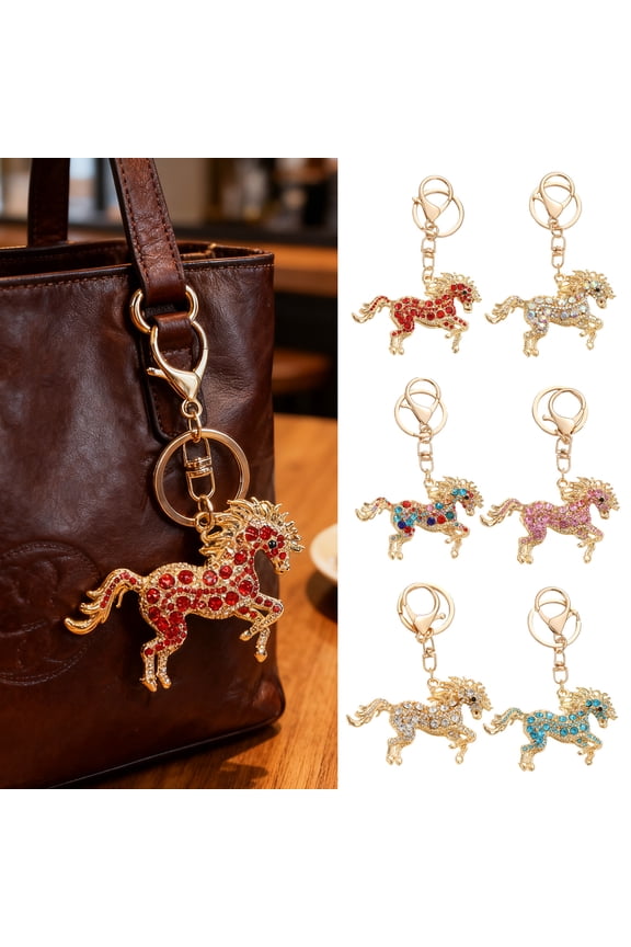 2026 Year of Horse Keychain Colorful Sparkling Rhinestones Key Chain Bag Backpack Hanging Decoration