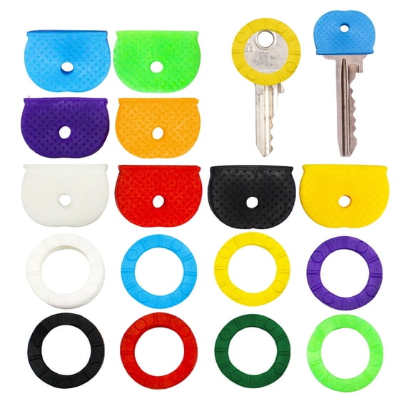 SmartBy 24/32/40 Pcs Colored Key Caps Flexible Round Rubber Key Covers Semi-circular Key Tags Identifiers for House Keys Non Odd-Shaped Keys