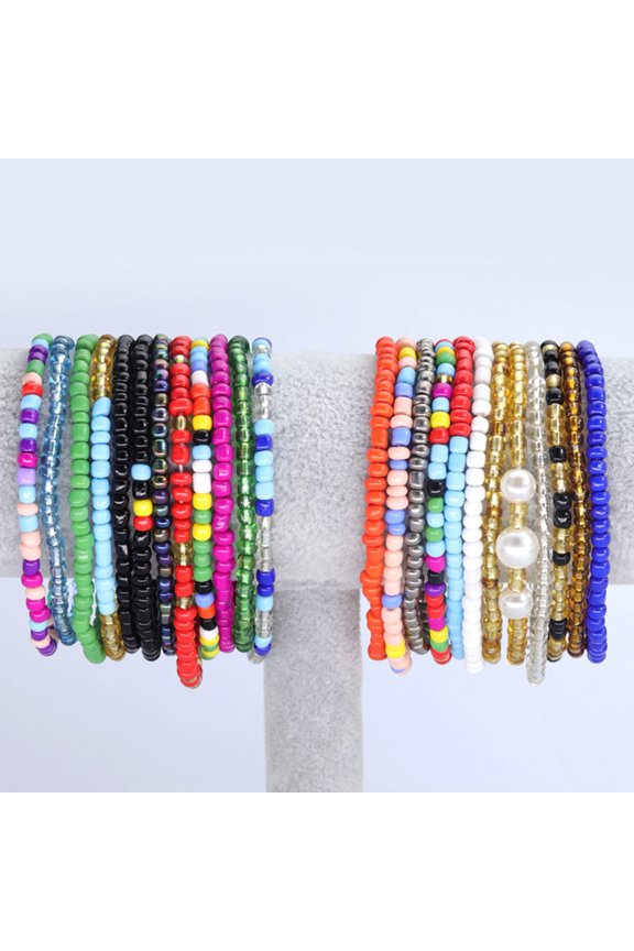 24 Pcs Beach Bead Anklets Set Colorful Rainbow Bohemian Style Elastic Elastic Stackable Beaded Stretch Anklets Summer Vacation Jewelry