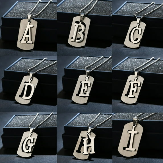 SmartBy 26 Letters Alphabet Dog Tag Pendant Beaded Chain Punk Stainless Steel Necklace