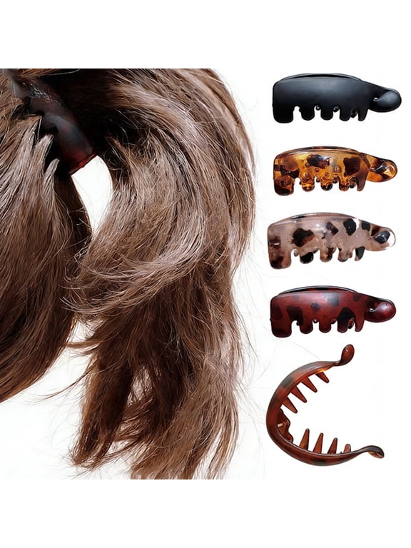 2PCS Minimalist Curved Banana Hair Clip, Non-Slip with Leopard Print, Vintage Style Durable Barrette for All Hair Types for Ponytails