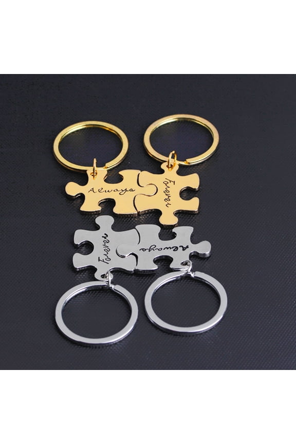 2Pcs Always Forever Jigsaw Piece Couple Lovers Key Ring Holder Keychain Gifts