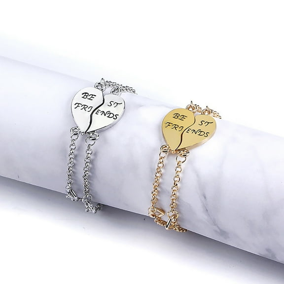 SmartBy 2Pcs Best Friends Heart Joint Pattern Bracelets Bangle Friendship Jewelry Gift