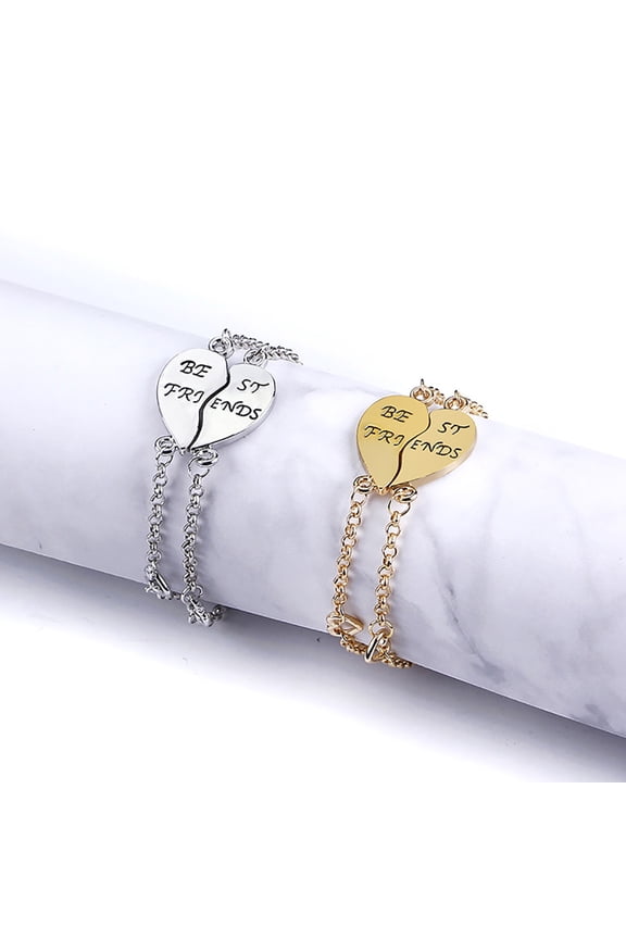 2Pcs Best Friends Heart Joint Pattern Bracelets Bangle Friendship Jewelry Gift