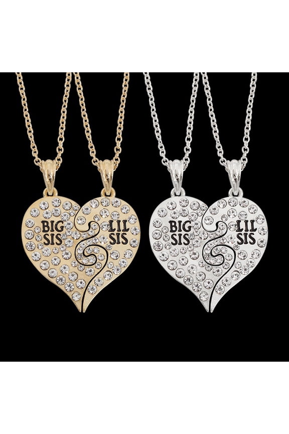 2Pcs Big Little Sister Letter Inlaid Rhinestone Heart Matching Necklace Jewelry