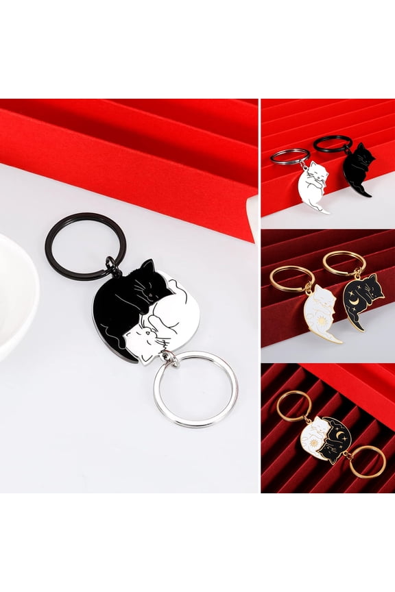 2Pcs Couple Keychain Cartoon Cat Shape Couple Keychain Set Romantic Gift for Valentines Day Anniversary