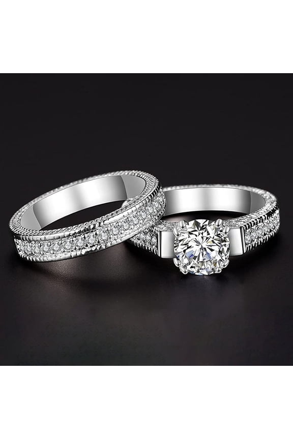 2Pcs Couple Rings Geometry Shape Cubic Zirconia Men Women Shiny All Match Rings for Wedding