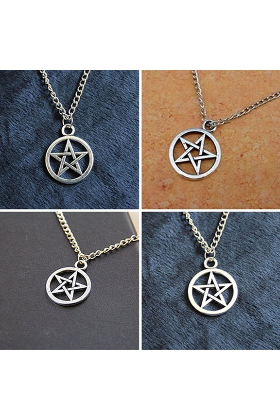2Pcs Fashion Unisex Star Circle Pentagram Pendant Necklace Couple Xmas Gift