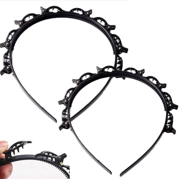 SmartBy 2Pcs Hair Hoop Double-Layered Hollow Braided Design Headband with Clips Bangs Styling Tool Clip-in Braided Headband