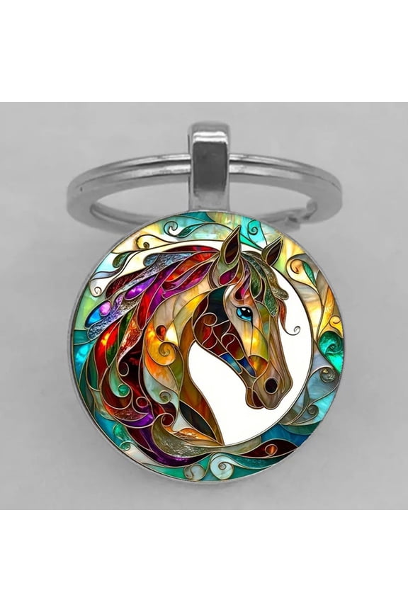 2Pcs Keychain 2D Flat Colorful Horse Pattern Metal Key Ring Rust-Resistant Bright Luster Decorative Bags Cars Wallets Pendant