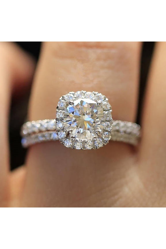 2Pcs/Set Luxury Women Engagement Wedding Rhinestone Inlaid Stacking Ring Jewelry