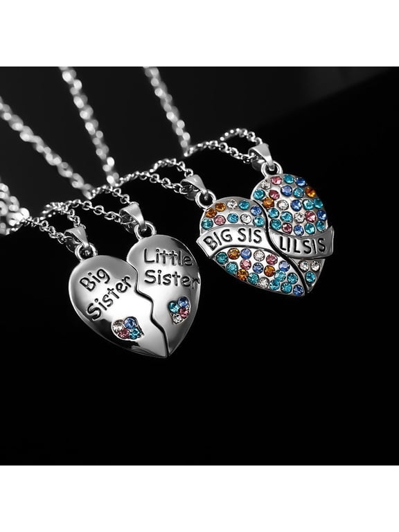 2Pcs/Set Sister Love Necklace Big Sister And Little Sister Necklaces Rainbow Heart Charm Necklace Jewelry Gift for Sisters Best Friend
