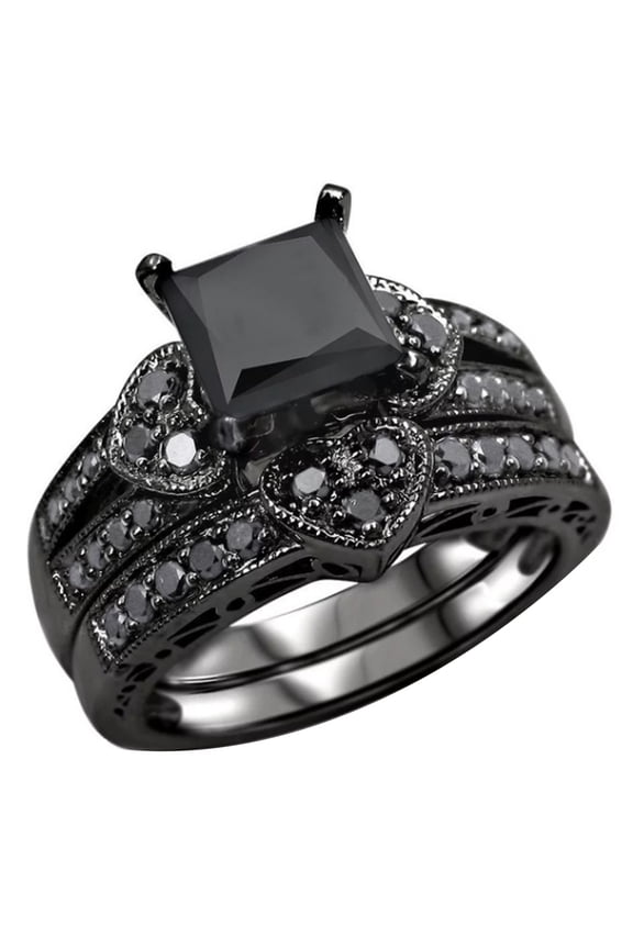 2Pcs/Set Women Fashion Square Cubic Zircon Hearts Finger Rings Party Jewelry