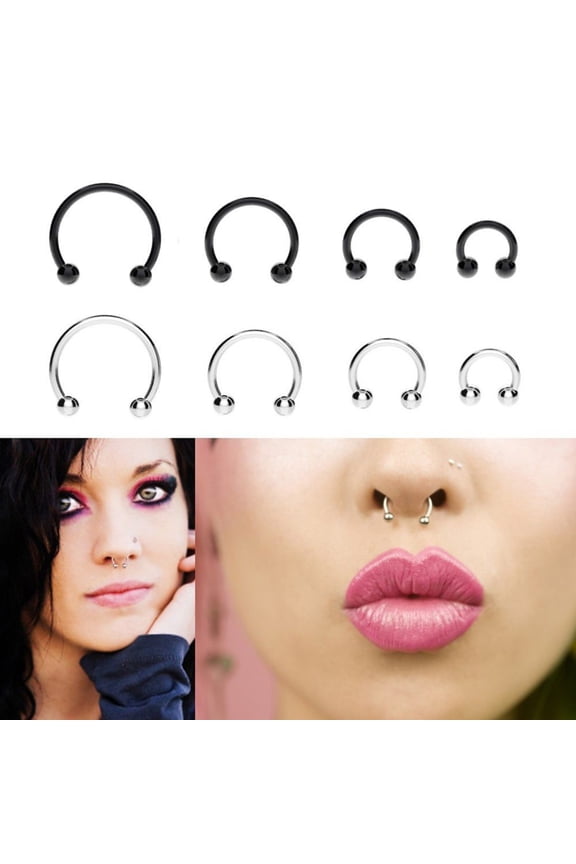 2Pcs Stainless Steel Horseshoe Shape Hoop Nose Ring Earring Studs Body Piercing