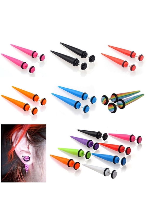 2Pcs Unisex Punk Ear Fake Cheater Stretcher Rivet Taper Plug Tunnel Gauges