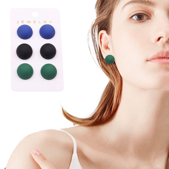 SmartBy 3 Pairs Stud Earrings Set for Women Minimalist Style Elegant Ball Bead Earrings Lightweight Jewelry Accessary for Daily Wear