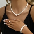 thumbnail image 1 of SmartBy 3 Pcs/Set Women Jewelry Set Faux Pearl Earrings Necklace Bracelet Adjustable Length Rhinestone Decor Polished Prom Party Wedding Party Bride Jewelry, 1 of 6
