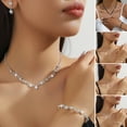 thumbnail image 1 of SmartBy 3 Pcs/Set Women Jewelry Set Rhinestone Choker Hanging Earrings Bracelet Set Adjustable Extension Chain Prom Party Bride Wedding Jewelry, 1 of 7