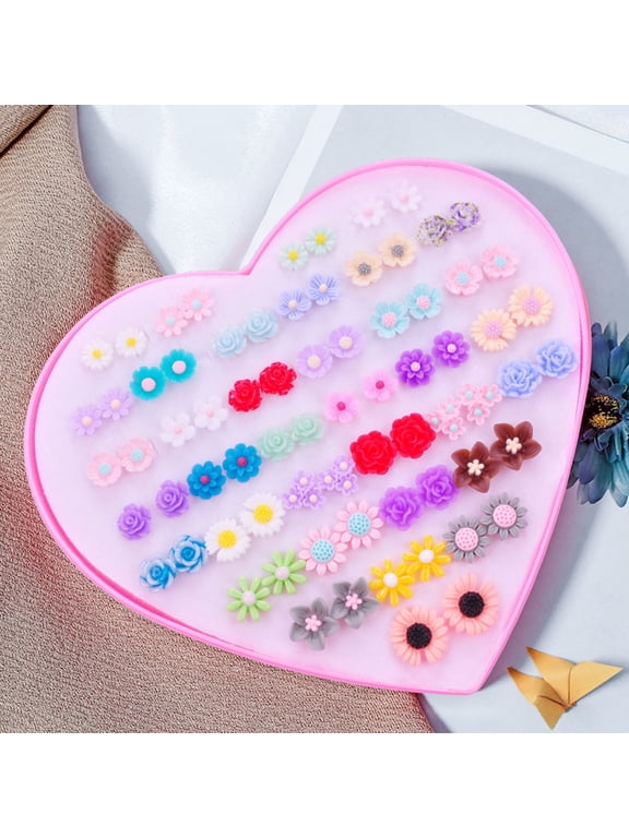 36 Pairs Women Ear Studs Set Shining Multi-Color Cartoon Lightweight No Harm Decorative Stainless Different Shapes Stud Earrings Set Gift